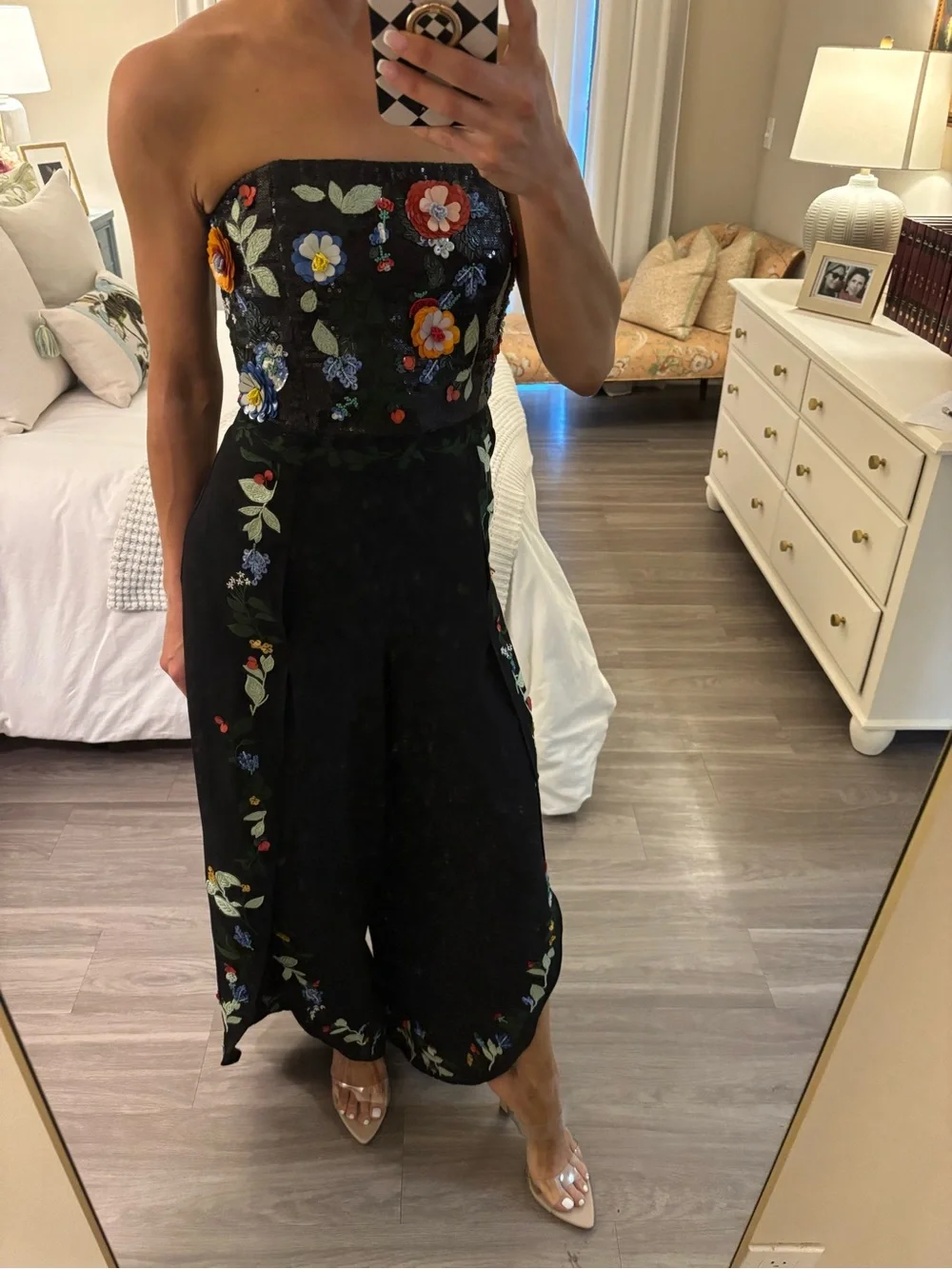 πΈ Alice + Olivia Sequin Floral Embroidered Bustier Jumpsuit πΈ - Picture 1 of 10